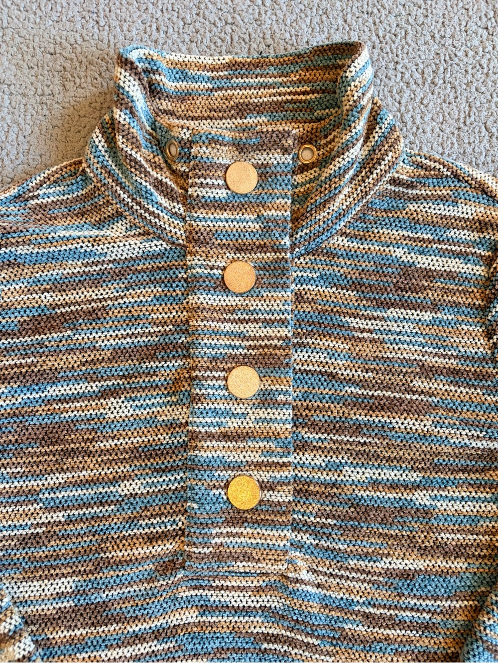 Cozy Cottagecore Patchwork Space Dyed Henley Mock Neck Sweater